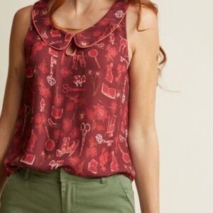 ModCloth Red Novelty Print Tank Blouse Size XL